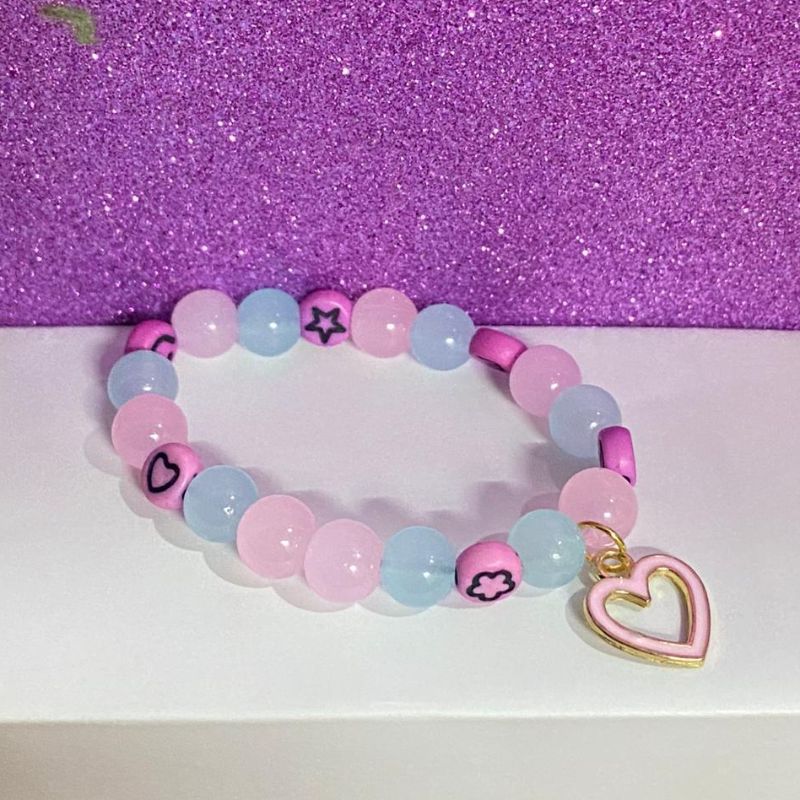 Heart Light Blue and Pink Beeds Bracelet