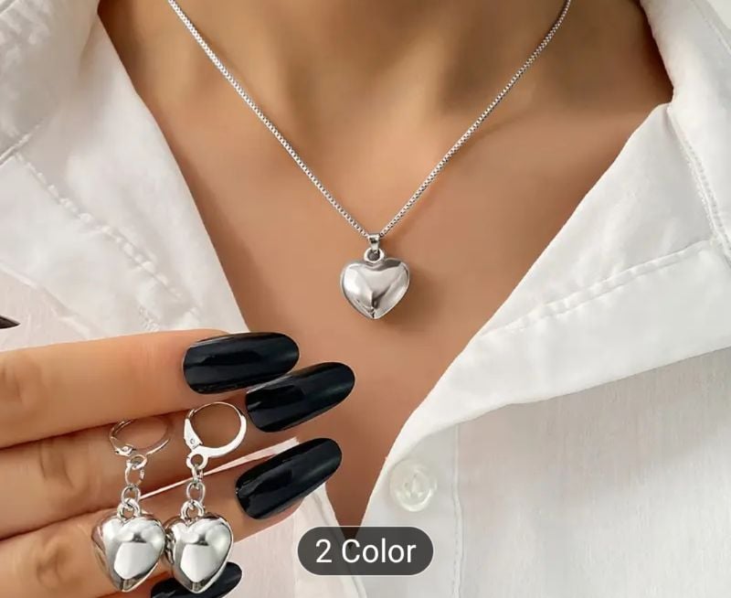 Silver Heart Necklace with Earrings