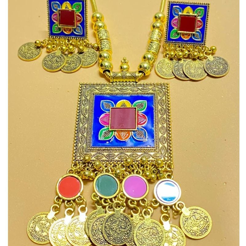 Pure Rajistani Multi Color Gold Necklance with Earring