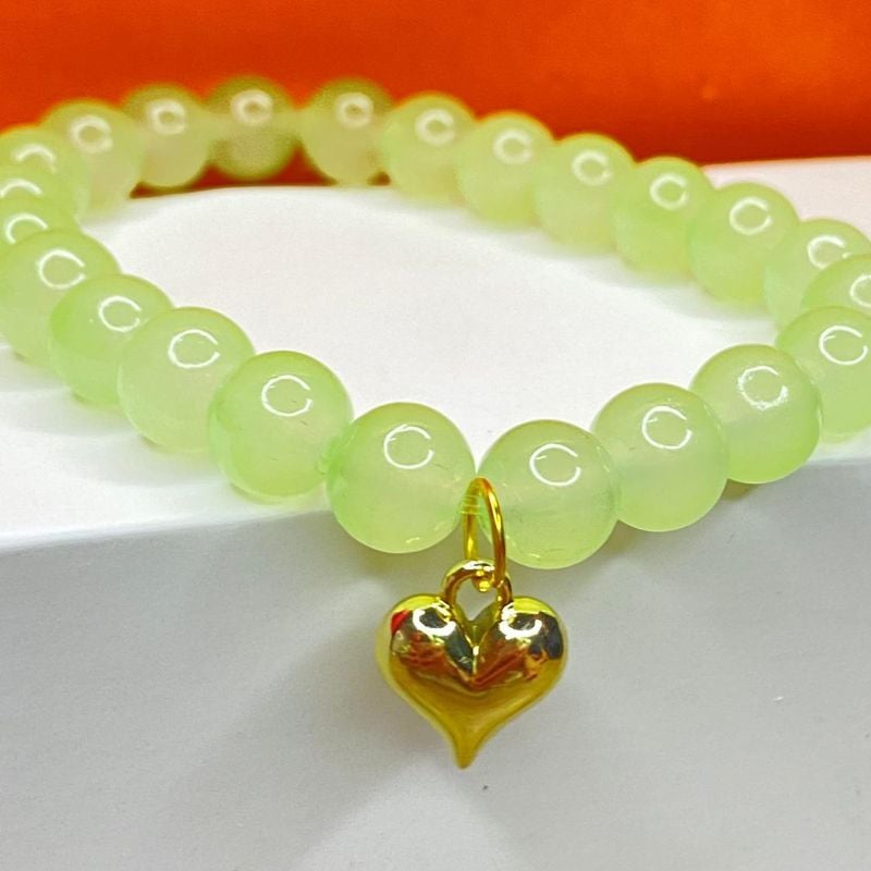Light Green Golden Heart Beeds Bracelet