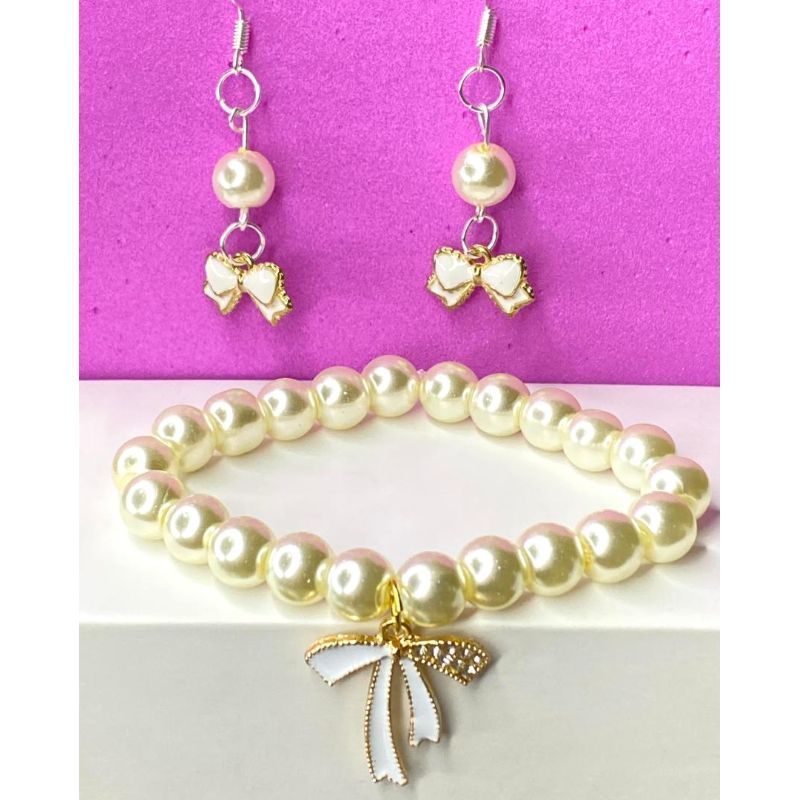 White Beeds Bracelet With Earrings