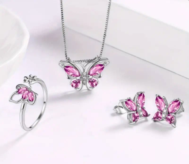 Pink Butterfly set with Ring