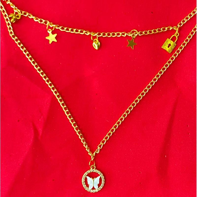 Double Chain Butterfly Necklace