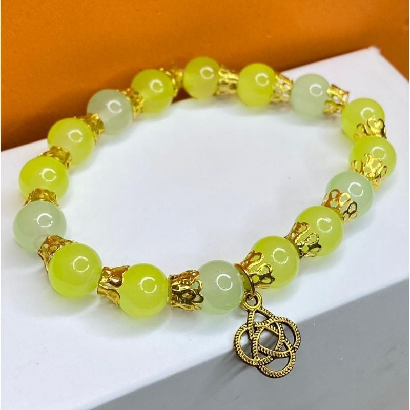 Light Green Golden Beeds Bracelet