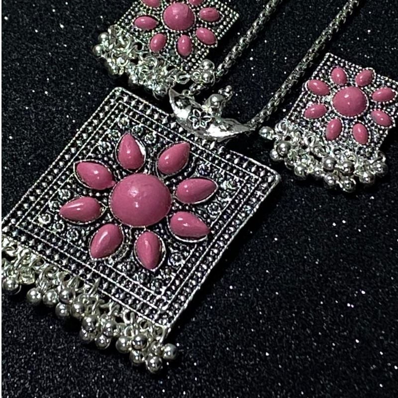 Pure Rajistani Pink Silver Necklance with Earring