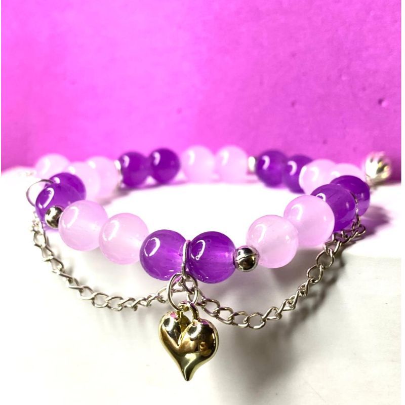 Silver Heart With Chain Beeds Bracelet