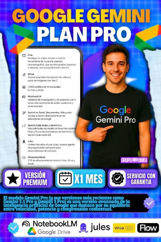 Gemini AI Pro 1 mes Cuenta privada Veo3 y 1000 creditos AI Flow
