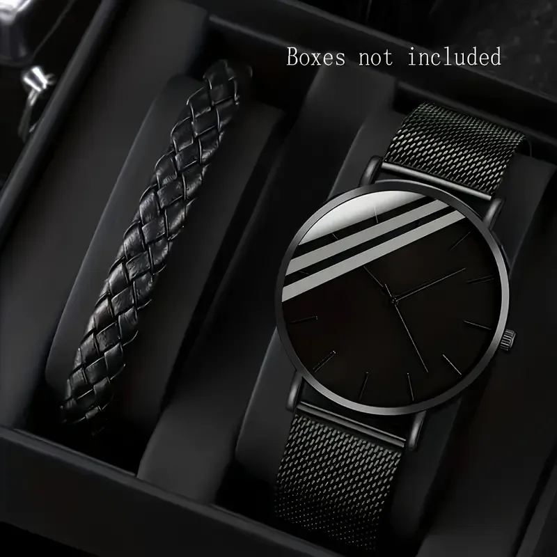 Men'S Fashion Round Dial Quartz Watch with Bracelet
