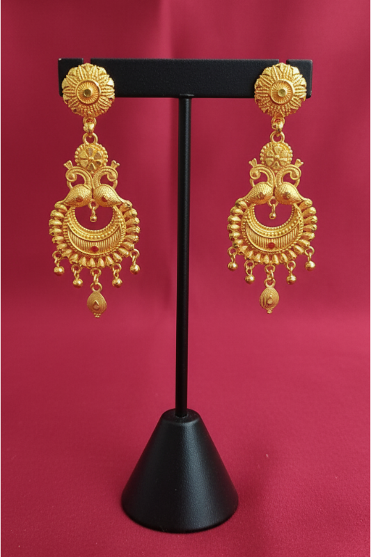 Peacock Design Gold Plated Long Earrings