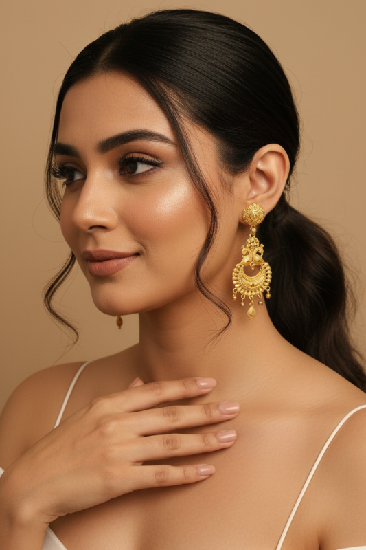 Peacock Design Gold Plated Long Earrings