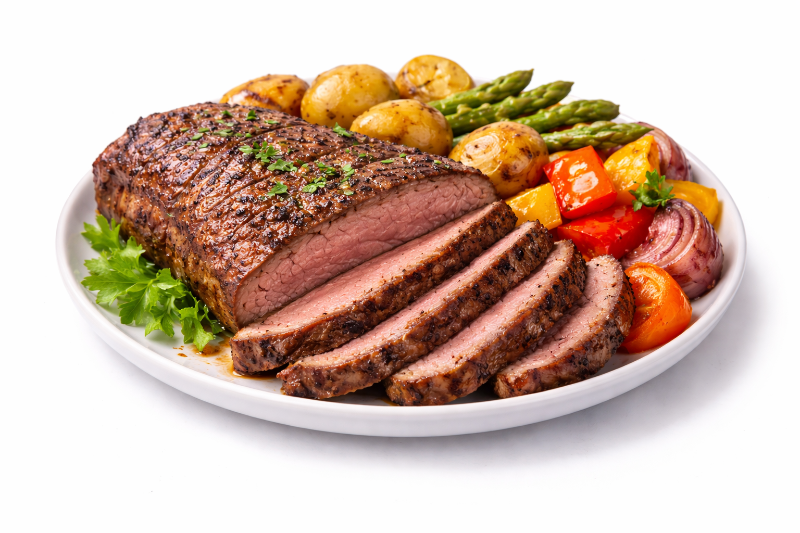 Colita de cuadril mechada c/ guarnicion