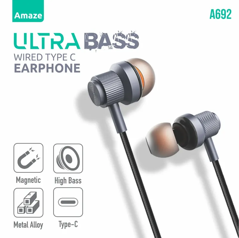 Amaze Ultra Bass with Magnetic Buds Wired type C Handsfree