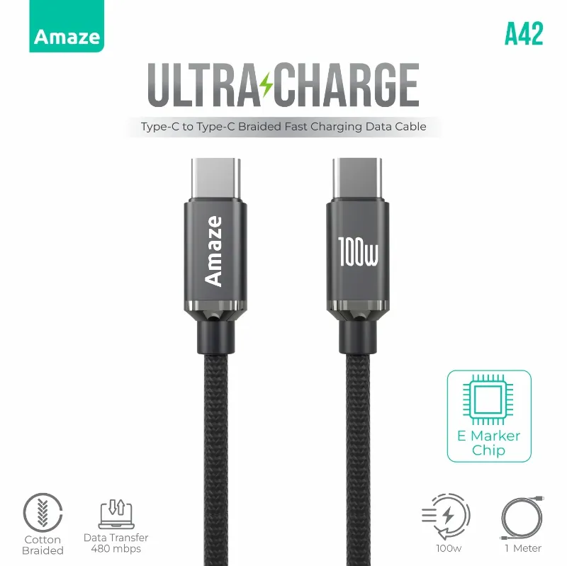 Amaze Ultra Charge Type C to Type C Cable 100w 1m