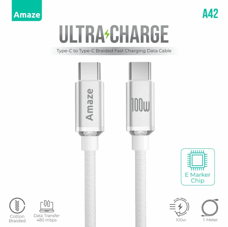Amaze Ultra Charge Type C to Type C Cable 100w 1m