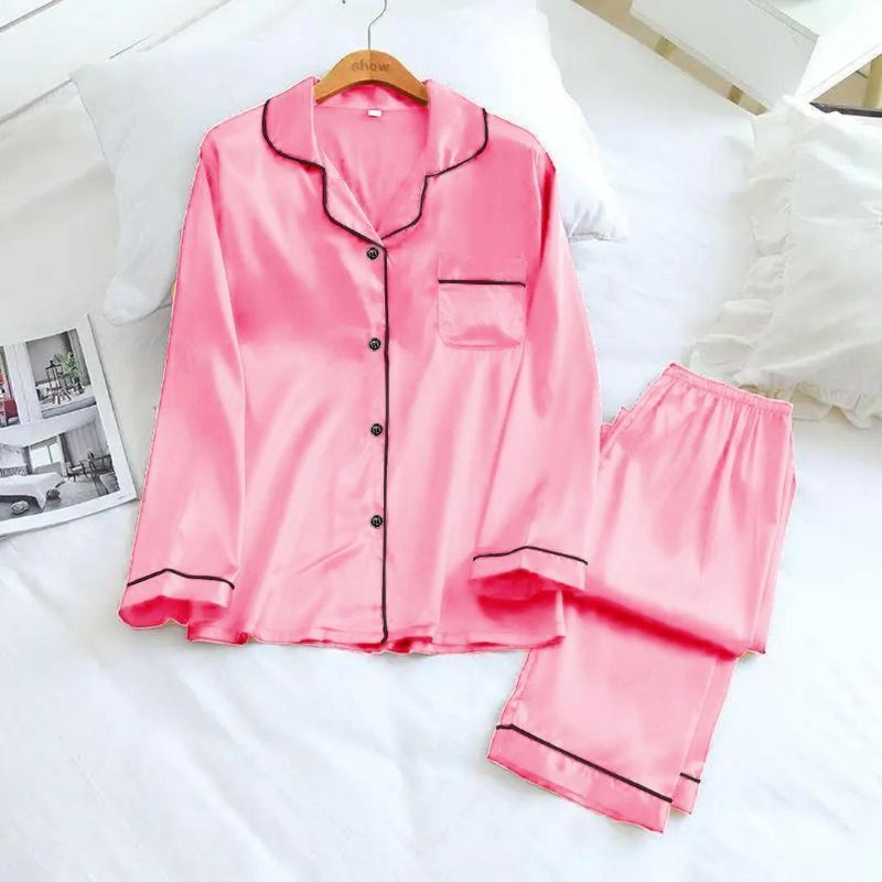 3pcs women's stitched silk plain night suit