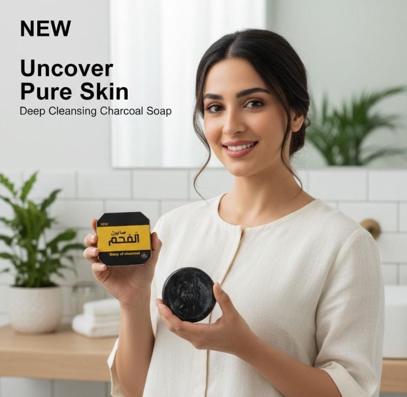 صابون الفحم الطبيعي | بزيت جوز الهند وفيتامين أ لتفتيح البشرة  Natural Charcoal Soap | With Coconut Oil and Vitamin A for Skin Brightening