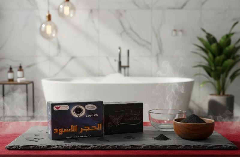 صابون الحجر الأسود | معتمد من وزارة الصحة الكويتية - قالب 100 جرام Black Stone Soap | Approved by the Kuwait Ministry of Health - 100g Bar