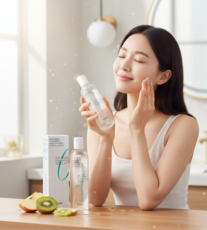 تونر كوسركس ريفريش AHA BHA فيتامين C اليومي - تونر مقشر ومفتح لطيف لجميع أنواع البشرة  Cosrx Refresh AHA BHA Vitamin C Daily Toner - Gentle Exfoliating & Brightening Toner for All Skin Types