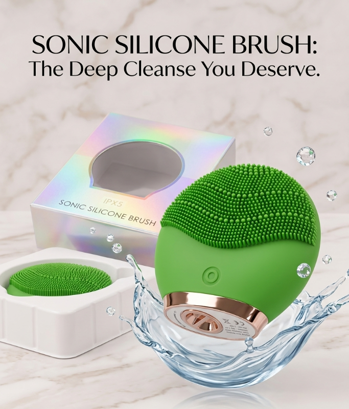 Sonic Silicone Facial Cleansing Brush – Waterproof Electric Face Brush | Soft Bristles for Deep Pore Cleansing | Removes Dirt, Oil & Makeup | Improves Skin Texture & Circulation
