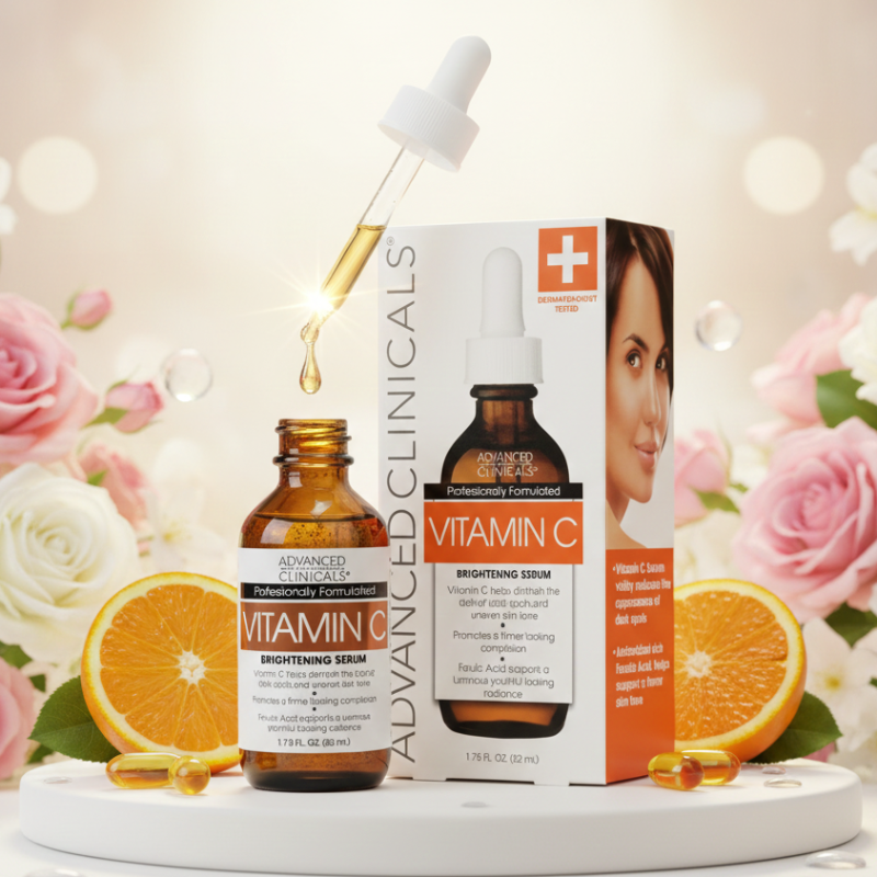Advanced Clinicals Vitamin C Brightening Serum | Vitamin C + Ferulic Acid + Glycolic Acid | Anti-Aging & Dark Spot Correcting Serum