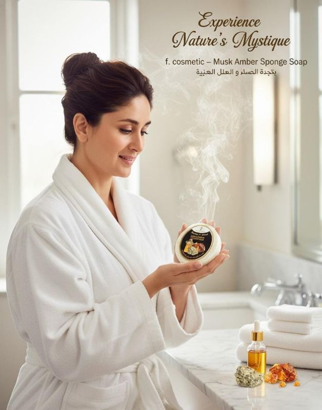 صابون المسك والعنبر مع الليفة | صابون طبيعي مصنوع يدويًا للتنظيف والتقشير  Musk and Amber Soap with Loofah | Natural Handmade Soap for Cleansing and Exfoliating