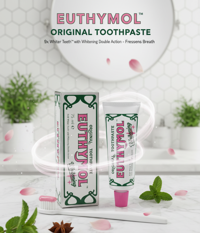 Euthymol Whitening Toothpaste 75ml – 9.6x Whiter Teeth | Double Action Stain Removal with Fluoride & Vitamin E | Classic Metal Tube*