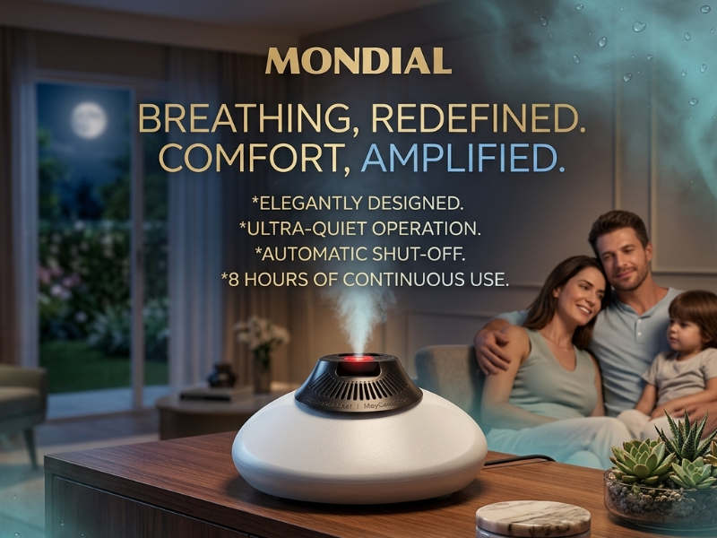 Mondial Comfort Air 4 Steam Humidifier: 4L Tank, 8H Runtime, Warm Steam & Auto Shut-Off – Ultra-Quiet