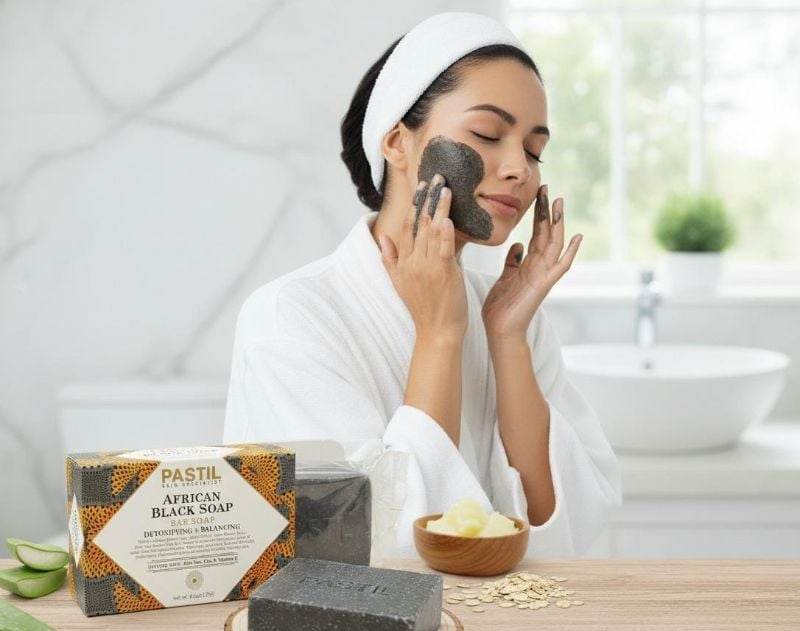 صابون أفريقي أسود بألوان الباستيل | غني بزبدة الشيا ودقيق الشوفان والصبار Pastil African Black Soap Bar | With Shea Butter, Oats & Aloe Vera