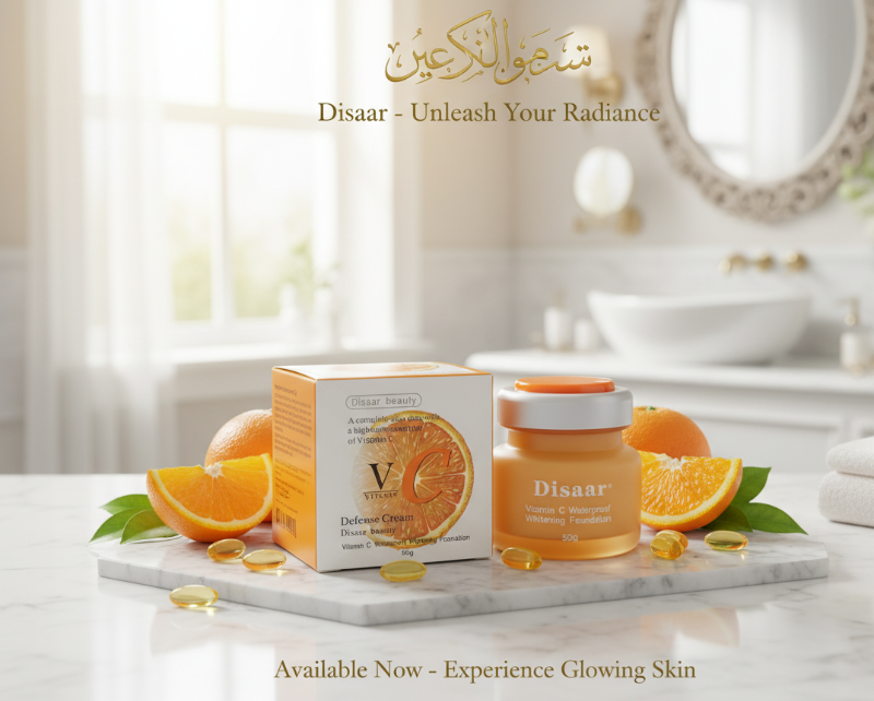 Disaar Beauty Vitamin C Waterproof Whitening Foundation 50g – Brightening Coverage with Vitamin C | Treats Damaged Skin Cells | Long-Lasting Waterproof Formula