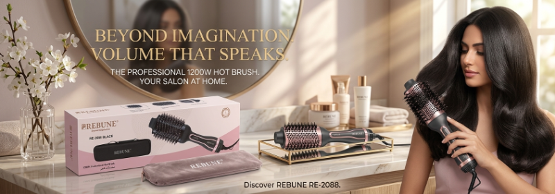 Rebune RE-2088 Professional Hot Brush: 1200W 2-in-1 Dry, Straighten & Volumize – Ionic, 3 Heat, 2 Speed