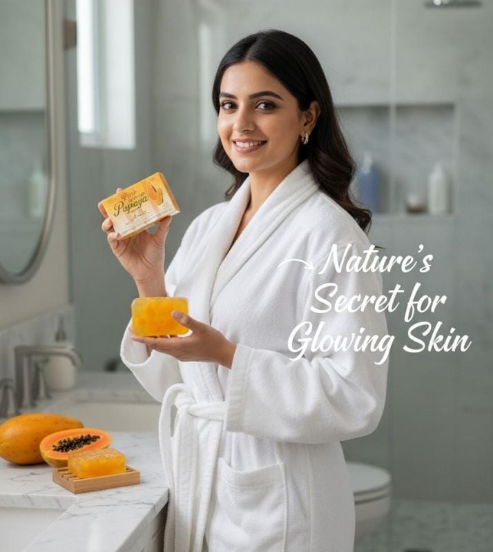 صابون البابايا العشبي الطبيعي لتفتيح البشرة | تركيبة 4 في 1 مع حماية من الشمس  Natural Herbal Papaya Skin Lightening Soap | 4-in-1 Formula with Sun Protection