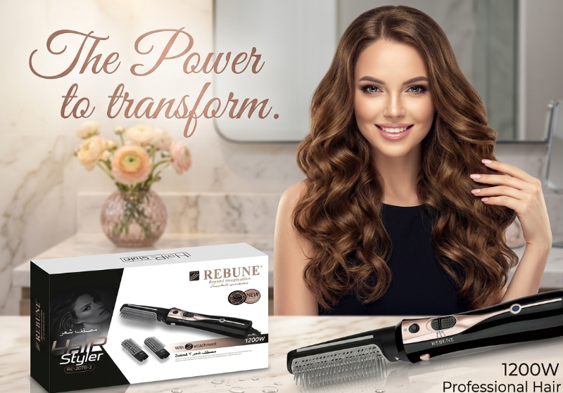 Rebune Hair Styler RE-2078-2: 1200W Hot Air Brush with Ionic Technology – 2 Attachments, 360° Cord