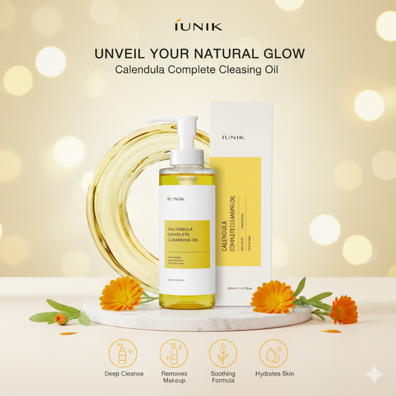 iUNIK Calendula Complete Cleansing Oil - 94% Plant-Based Vegan Cleanser for Sensitive Skin