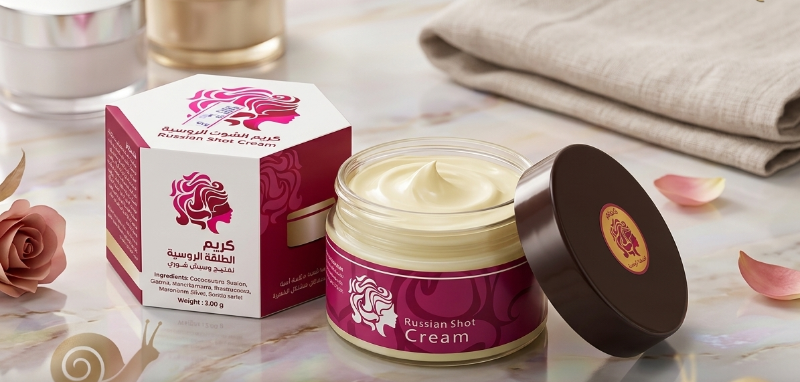 Russian Shot Cream: Pink & White Jar with Silhouette Logo – Consult Dermatologist Before Use