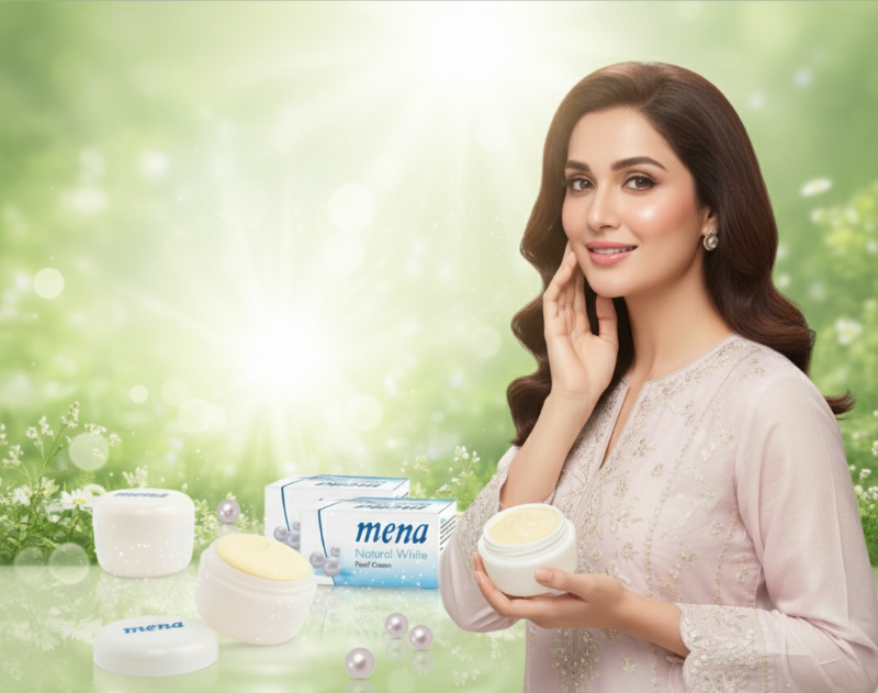كريم مينا بيرل - تركيبة مفتحة لجميع أنواع البشرة، تقلل بلطف البقع الداكنة والعيوب.  Mina Pearl Cream - A brightening formula for all skin types, gently reducing dark spots and blemishes.