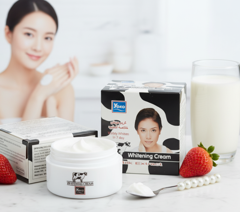 كريم يوكو لتفتيح البشرة بخلاصة الحليب | يفتح البشرة في 7 أيام، يخفي البقع الداكنة وآثار حب الشباب  Yoko Skin Whitening Cream with Milk Extract | Lightens Skin in 7 Days, Conceals Dark Spots and Acne Marks