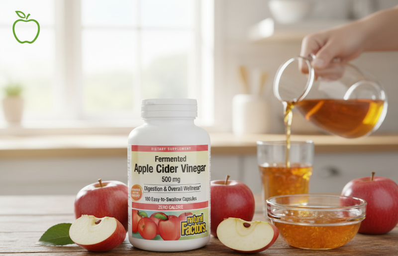 Natural Factors Fermented Apple Cider Vinegar Capsules | 500 mg with “The Mother” for Digestion & Wellness