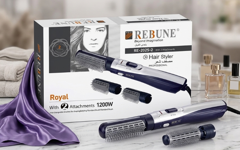 Rebune Professional Hair Styler RE-2025-2: 1200W with 2 Interchangeable Attachments – Shape & Style, Beyond Imagination