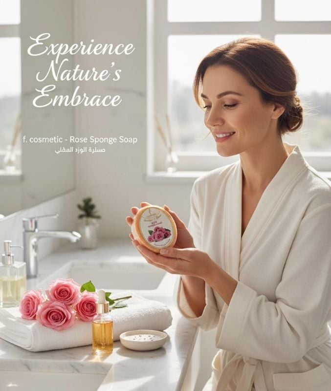 صابون الورد الطبيعي المصنوع يدويًا مع إسفنجة | صابون مقشر ومرطب  Handmade Natural Rose Soap with Sponge | Exfoliating and Moisturizing Soap