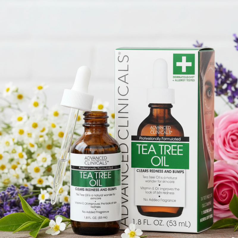 Advanced Clinicals Tea Tree Oil Facial Serum | Pure Tea Tree + Vitamin E | Spot Treatment for Blemishes, Redness & Bumps