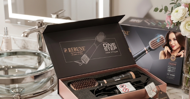 REBUNE RE-8888 One-Step Hair Styler: 1300W Hot Air Brush – Ceramic & Tourmaline, Ionic, 3 Temp/2 Speed