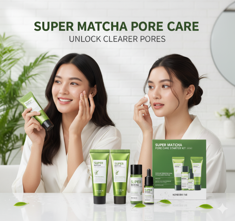 مجموعة سوم باي مي سوبر ماتشا للعناية بالمسام | روتين من 4 خطوات للرؤوس السوداء والمسام  Some By Mi Super Matcha Pore Care Kit | 4-Step Routine for Blackheads and Pores