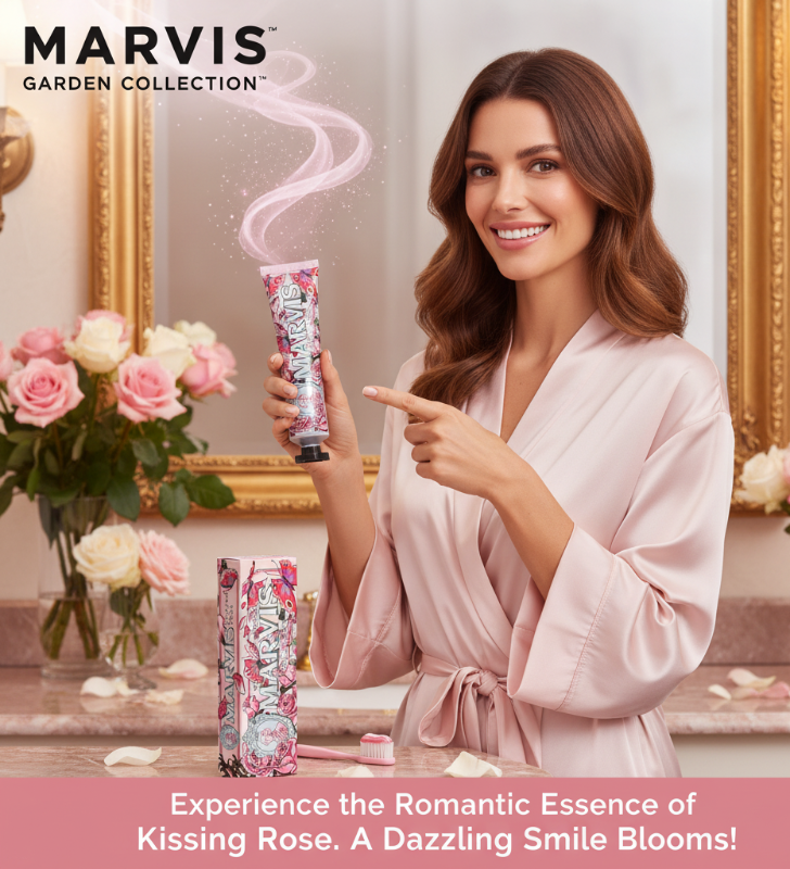 Marvis Kissing Rose Toothpaste 75ml – Garden Collection | Luxury Italian Toothpaste with Bulgarian Rose & Peppermint | Gentle Cleaning & Fresh Breath