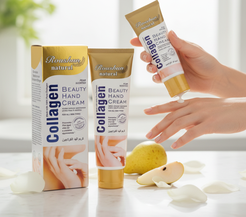 Roushun Natural Collagen Beauty Hand Cream – Pear Scent | with Collagen & Hyaluronic Acid | Moisturizes, Firms & Reduces Wrinkles | Non-Greasy, Fast-Absorbing