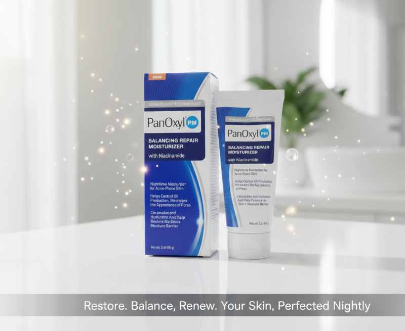 PanOxyl PM Balancing Repair Moisturizer | Niacinamide Night Cream for Acne-Prone Skin | Oil Control & Pore Minimizer | With Ceramides