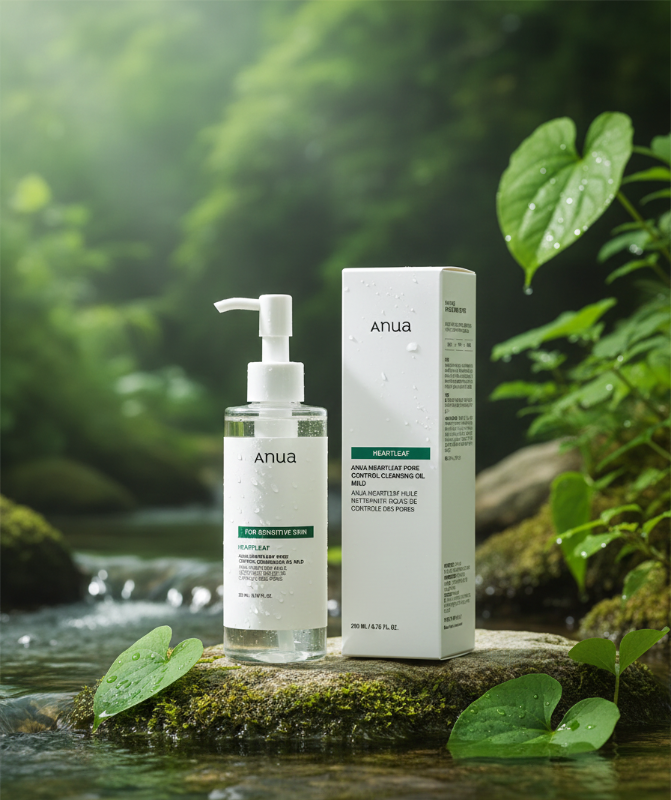 Anua Heartleaf Pore Control Cleansing Oil Mild - Fragrance-Free Cleanser for Sensitive & Acne-Prone Skin