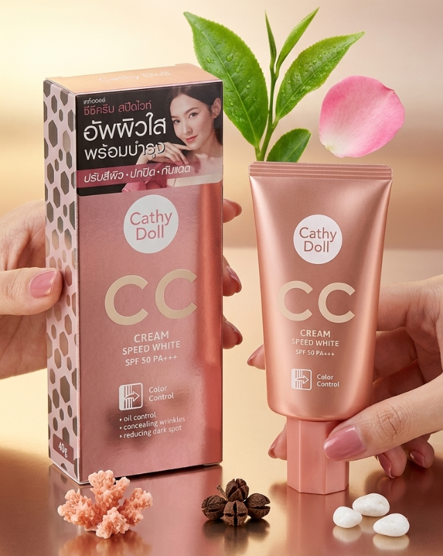 Cathy Doll CC Cream Speed White SPF 50 PA+++: Color Corrector, Water Drop Hydration & Chromabright – 12H Oil Control
