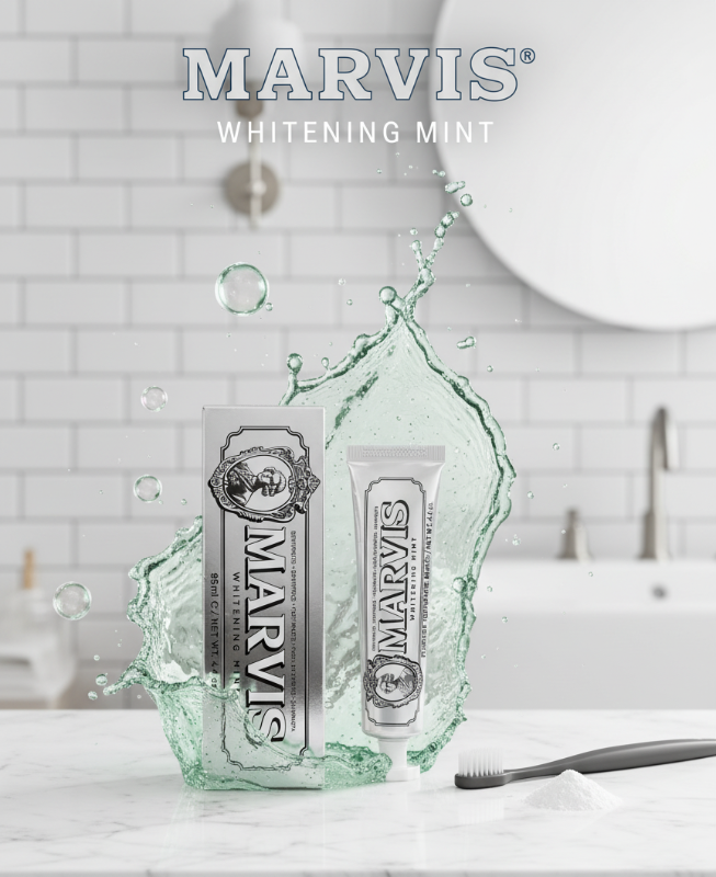 Marvis Whitening Mint Toothpaste 85ml – Italian Luxury Toothpaste | Dual-Silica Technology for Stain Removal | Fluoride, Tartar Control & Fresh Breath