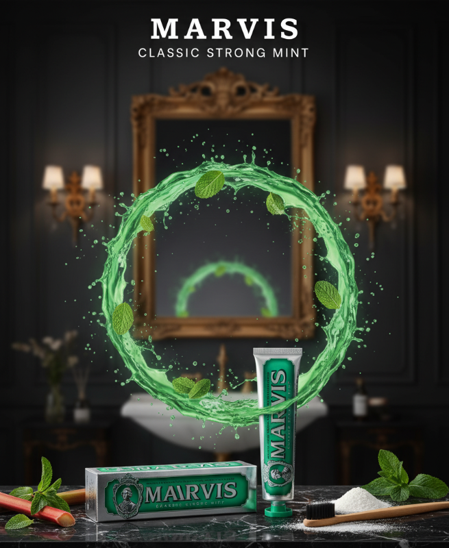 Marvis Classic Strong Mint Toothpaste 85ml – Italian Luxury Toothpaste | Intense Peppermint Freshness | Fluoride Anti-Cavity, Plaque & Tartar Removal, Gentle Whitening | Vintage Silver & Green Tube