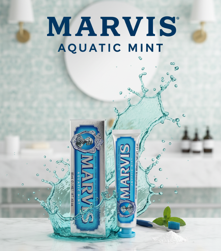 Marvis Aquatic Mint Toothpaste 85ml – Italian Luxury Toothpaste | Fresh Aquatic & Peppermint Flavor | Enamel Building & Long-Lasting Fresh Breath
